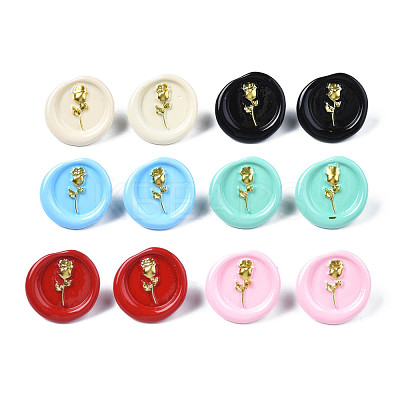 Flat Round with Rose Flower Stud Earrings for Women EJEW-N046-015-NR-1