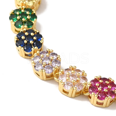 Rack Plating Brass Pave Cubic Zirconia Flower Link Necklaces for Women NJEW-B108-01G-03-1