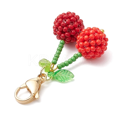 Cherry Glass Seed Beads Pendant Decorations HJEW-MZ00126-1