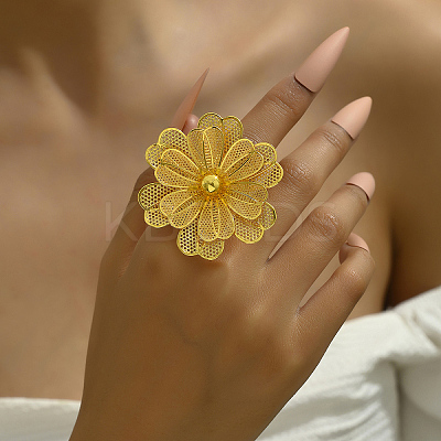 Elegant Flower Iron Open Cuff Ring for Women's Wedding Dress Accessories TU2718-1