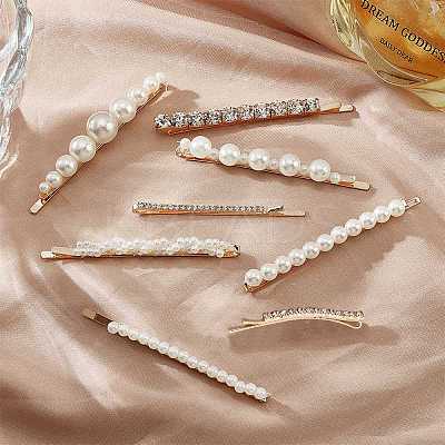 24Pcs 8 Style Alloy Rhinestone & Ferroalloy Plastic Pearl Beads Hair Bobby Pins FIND-CP0001-62-1