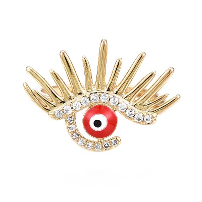Clear Cubic Zirconia Evil Eye Wide Open Cuff Ring with Enamel for Women RJEW-N035-098B-1