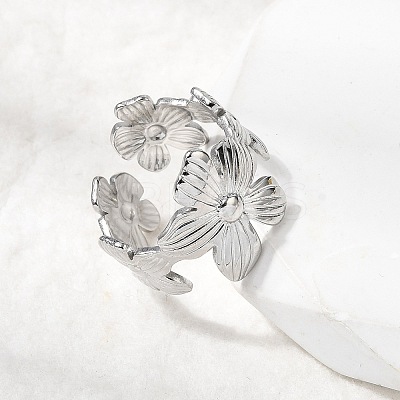 5Pcs 304 Stainless Steel Open Cuff Rings for Women RJEW-K313-11P-1