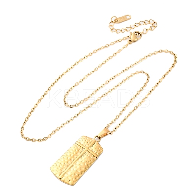 Texture Rectangle with Cross 304 Stainless Steel Pendant Necklaces NJEW-H059-12G-1