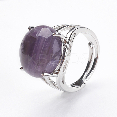 Adjustable Natural Amethyst Finger Rings RJEW-F075-01H-1