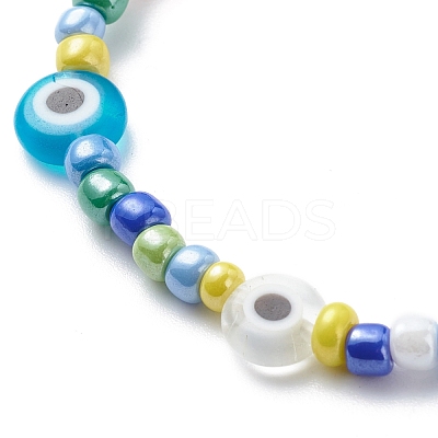 Lampwork Evil Eye & Glass Seed Beaded Necklace Stretch Bracelet SJEW-JS01246-1