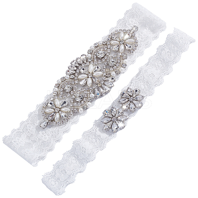 Lace Elastic Bridal Garters AJEW-WH0258-222-1