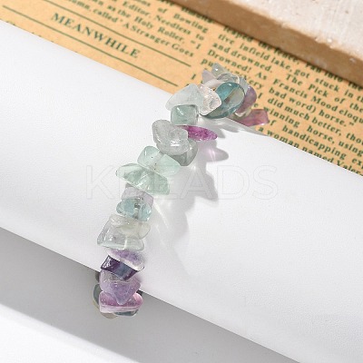 Chips Natural Fluorite Beaded Stretch Bracelets X-BJEW-JB01826-01-1