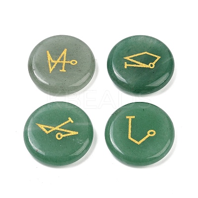 4Pcs 4 Styles Natural Green Aventurine Flat Round with Angels Symbol Display Decorations G-R007-01C-1