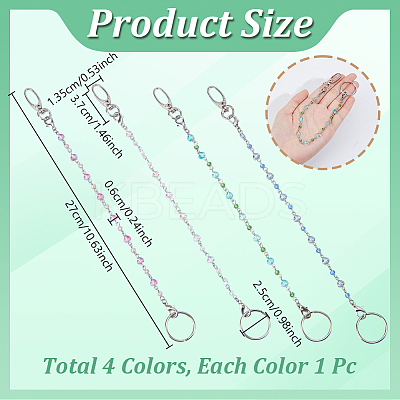 4Pcs Glass Beads Keychain KEYC-NB00026-1