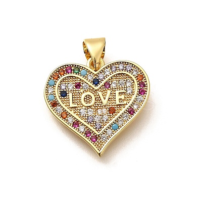 Rack Plating Brass Micro Pave Cubic Zirconia Pendants KK-L226-001G-09-1