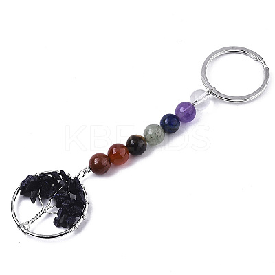Synthetic Blue Goldstone Chips Chakra Keychain G-N0326-004E-1