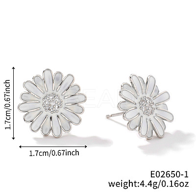 Cute Fashionable Sunflower Brass Clear Cubic Zirconia Stud Earrings for Women VH7419-1-1