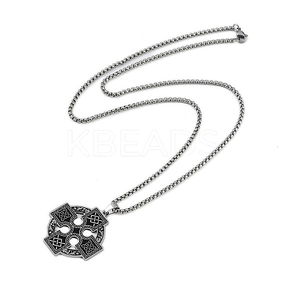 201 Stainless Steel Goth Knot Cross Pendant Box Chain Necklaces LS-NJEW-M010-05P-1