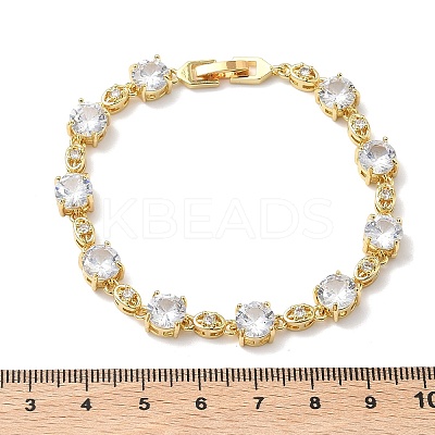 Clear Cubic Zirconia Flat Round & Oval Link Chains Bracelet BJEW-G773-07G-1