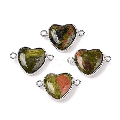 Natural Unakite Love Heart Pendants G-T138-205L-P-1