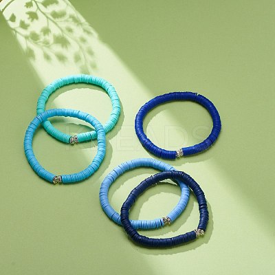 5Pcs 5 Colors Handmade Polymer Clay Heishi Surfer Stretch Bracelet Sets BJEW-JB08691-1