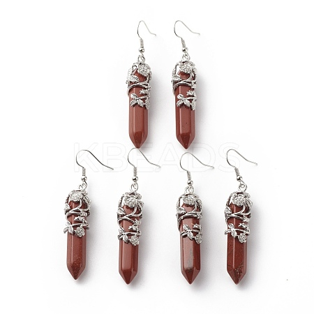 Natural Red Jasper Bullet with Flower Dangle Earrings EJEW-G300-02P-10-1
