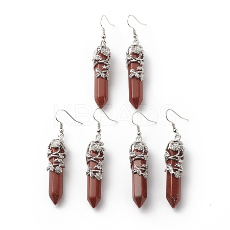 Natural Red Jasper Bullet with Flower Dangle Earrings EJEW-G300-02P-10-1