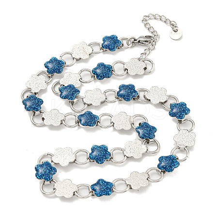 304 Stainless Steel Enamel Flower Link Chain Necklaces with Glitter Powder NJEW-S431-05P-03-1