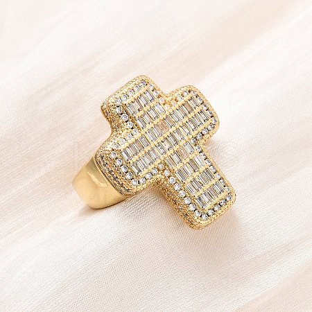 Adjustable Brass Micro Pave Cubic Zirconia Cuff Rings for Women RJEW-B139-03G-1