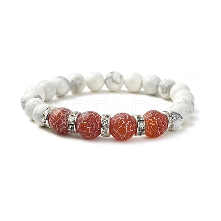 Natural Howlite & Dyed Crackle Agate Round Beaded Stretch Bracelets BJEW-TA00419-1