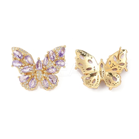 Rack Plating Brass with Cubic Zirconia Stud Earrings for Women EJEW-G394-06G-01-1