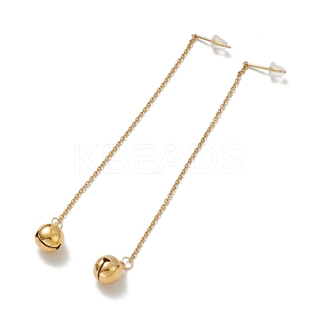 PVD Vacuum Plating 304 Stainless Steel Long Chain with Small Bell Dangle Stud Earrings for Women EJEW-A068-01G-1