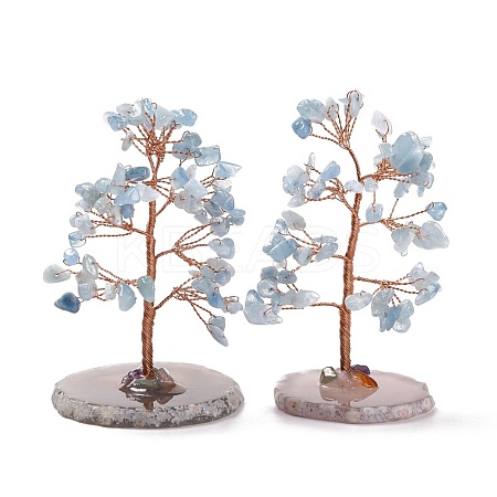 Natural Aquamarine Chips & Agate Pedestal Display Decorations DJEW-A001-04H-1