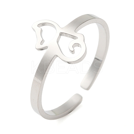 Non-Tarnish Hollow Cat 304 Stainless Steel Open Cuff Rings for Women LS-RJEW-N048-07P-1