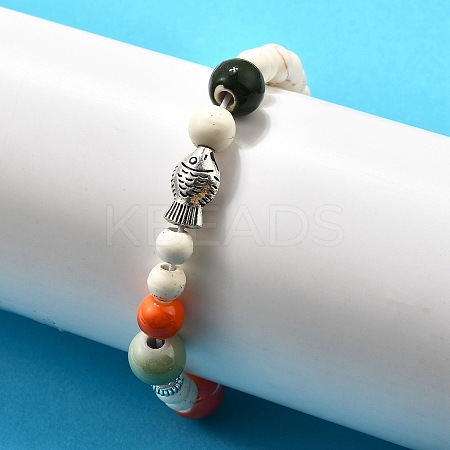 Porcelain Beads & Synthetic Howlite Beads Stretch Bracelets for Women BJEW-D307-02B-1