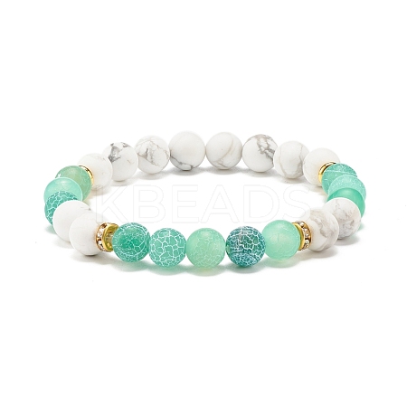 Natural Weathered Agate(Dyed) & Howlite Round Beaded Stretch Bracelet BJEW-JB08087-04-1