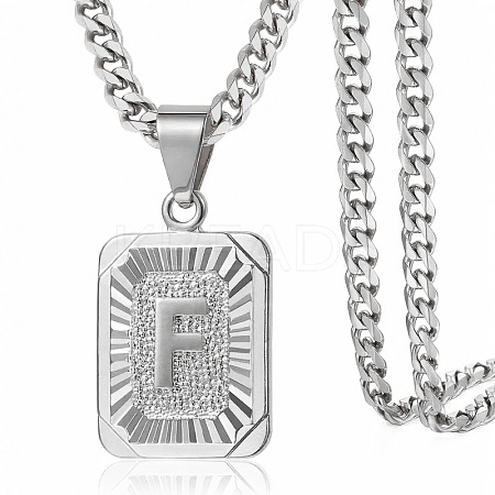 Rectangle with Letter Pattern 304 Stainless Steel Pendant Necklaces FS-WGFC766-02-1