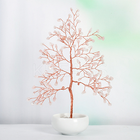 Undyed Natural Rose Quartz Chips Tree of Life Display Decorations TREE-PW0001-23A-1