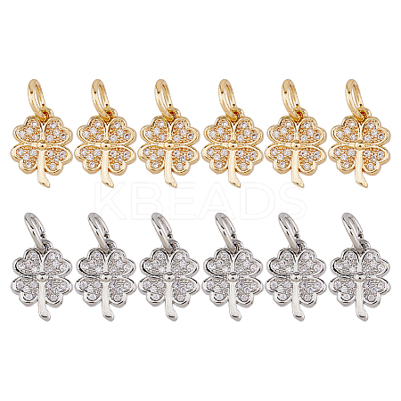 12Pcs 2 Colors Brass Micro Pave Cubic Zirconia Pendants KK-HS0001-84-1