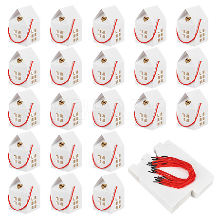 50 Bags House Shaped Paper Folding Candy Tote Boxes with Hollow Window and Rope Handles CON-BC0007-76A-1