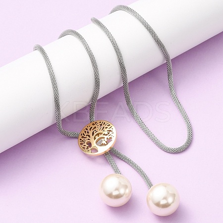 304 Stainless Steel Tree of Life Lariat Necklaces for Women NJEW-B149-04GP-01-1