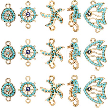 40Pcs 5 Styles Ocean Theme Alloy Connector Charms FIND-SC0008-62-1