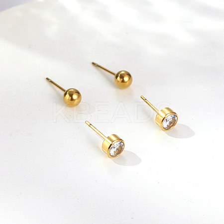 304 Stainless Steel Stud Earrings with Rhinestone for Women FH2604-1-1