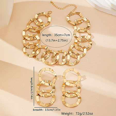 Alloy Ring Link Chain Necklaces & Stud Dangle Earrings Setss FS-WGED5D3-01-1