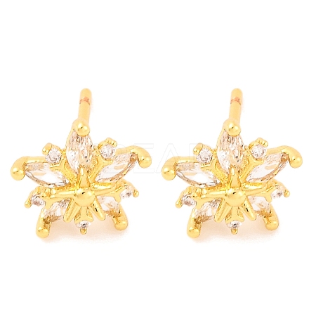 Brass Micro Pave Clear Cubic Zirconia Stud Earrings for Women EJEW-U015-09G-1