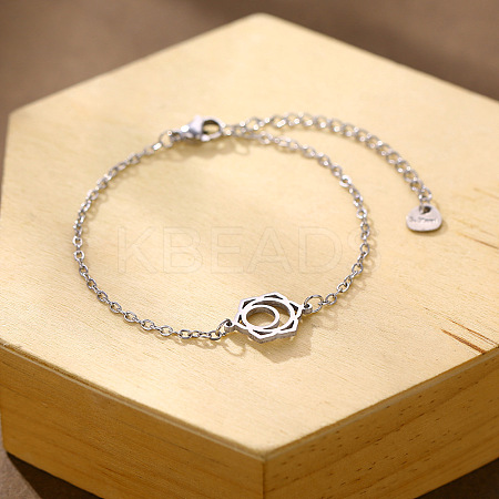 304 Stainless Steel Lotus Flower Link Bracelets WGA8E5A-01-1