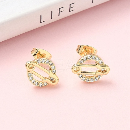 Paper Clip Brass Micro Pave Clear Cubic Zirconia Stud Earrings EJEW-Z144-28G-1
