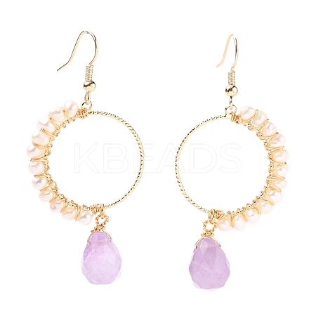 Faceted Teardrop Natural Amethyst Dangle Earrings EJEW-JE04385-04-1