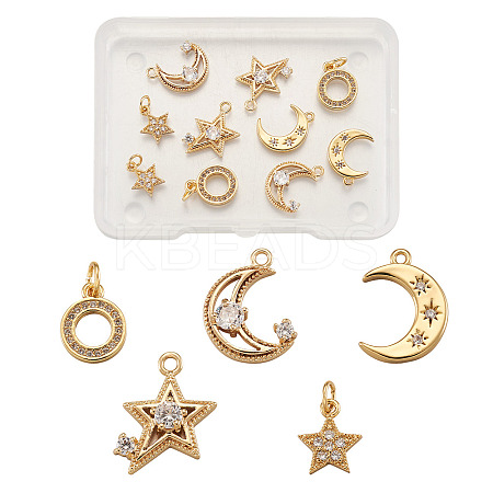 10Pcs 5 Style Brass Micro Pave Clear Cubic Zirconia Pendants ZIRC-BT0001-01G-1