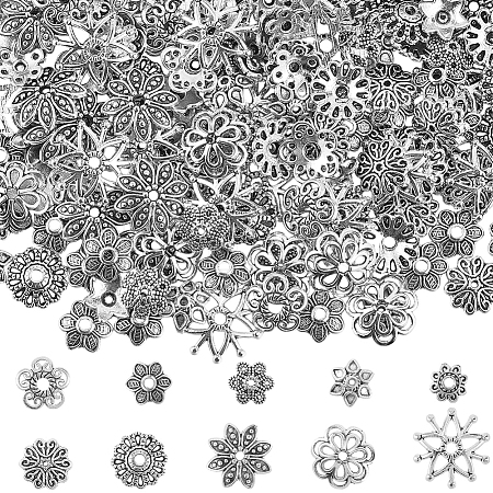 300Pcs 10 Styles Tibetan Style Alloy Flower Bead Caps TIBE-SP0001-25-1