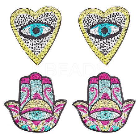  4Pcs 2 Style Evil Eye Sequin Iron on/Sew on Patches PATC-NB0001-02-1