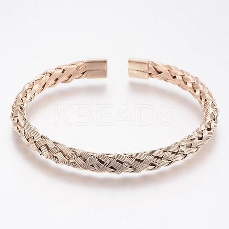 304 Stainless Steel Cuff Bangles Torque Bangles BJEW-H570-27RG-1