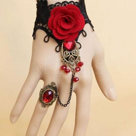 Gothic Style Retro Alloy Lace Flower Link Rings Bracelets for Women WG15940-03-1