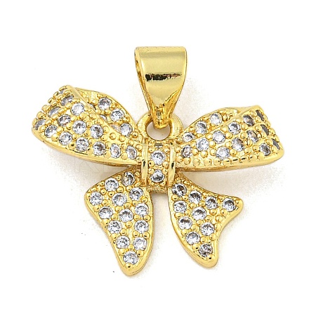 Bowknot Rack Plating Brass Clear Cubic Zirconia Pendants KK-Z053-14G-03-1